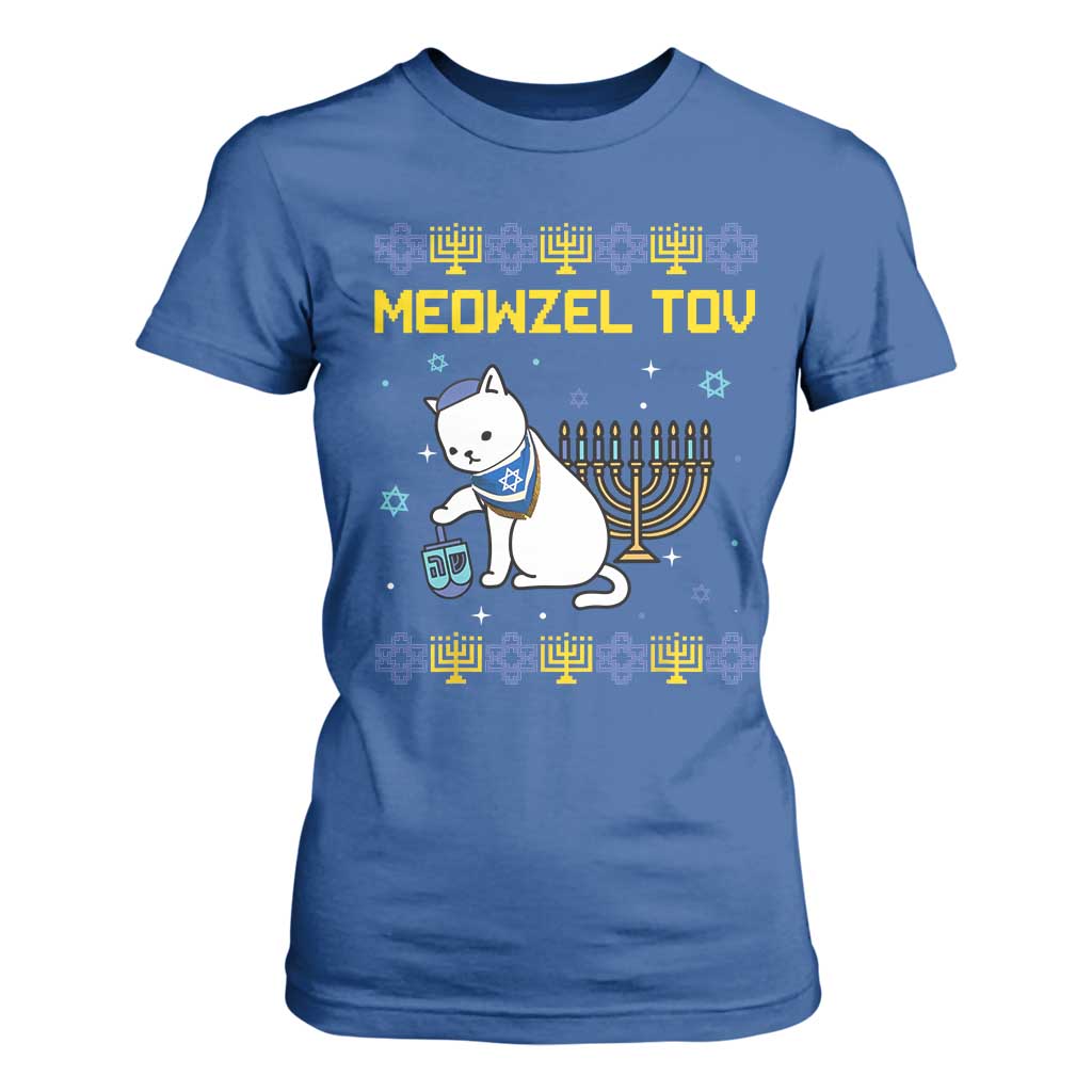 Happy Hanukkah T Shirt For Women Menorah Meowzel Tov Ugly Hanukkah - African Pride