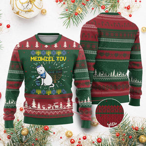 Happy Hanukkah Knit Sweatshirt Menorah Meowzel Tov Ugly Hanukkah - African Pride