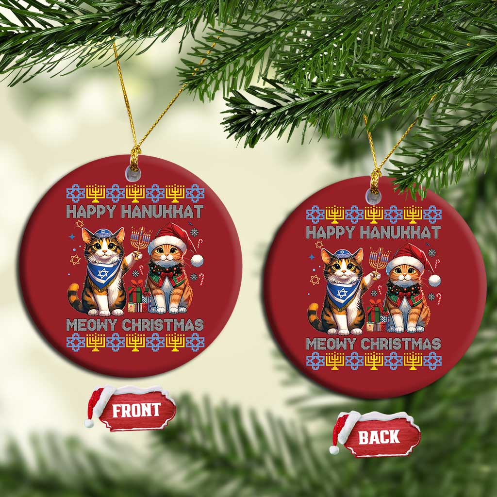 Cat Merry Christmas Happy Hanukkah Christmas Ornament Jewish Christian Ugly Hanukkah - African Pride