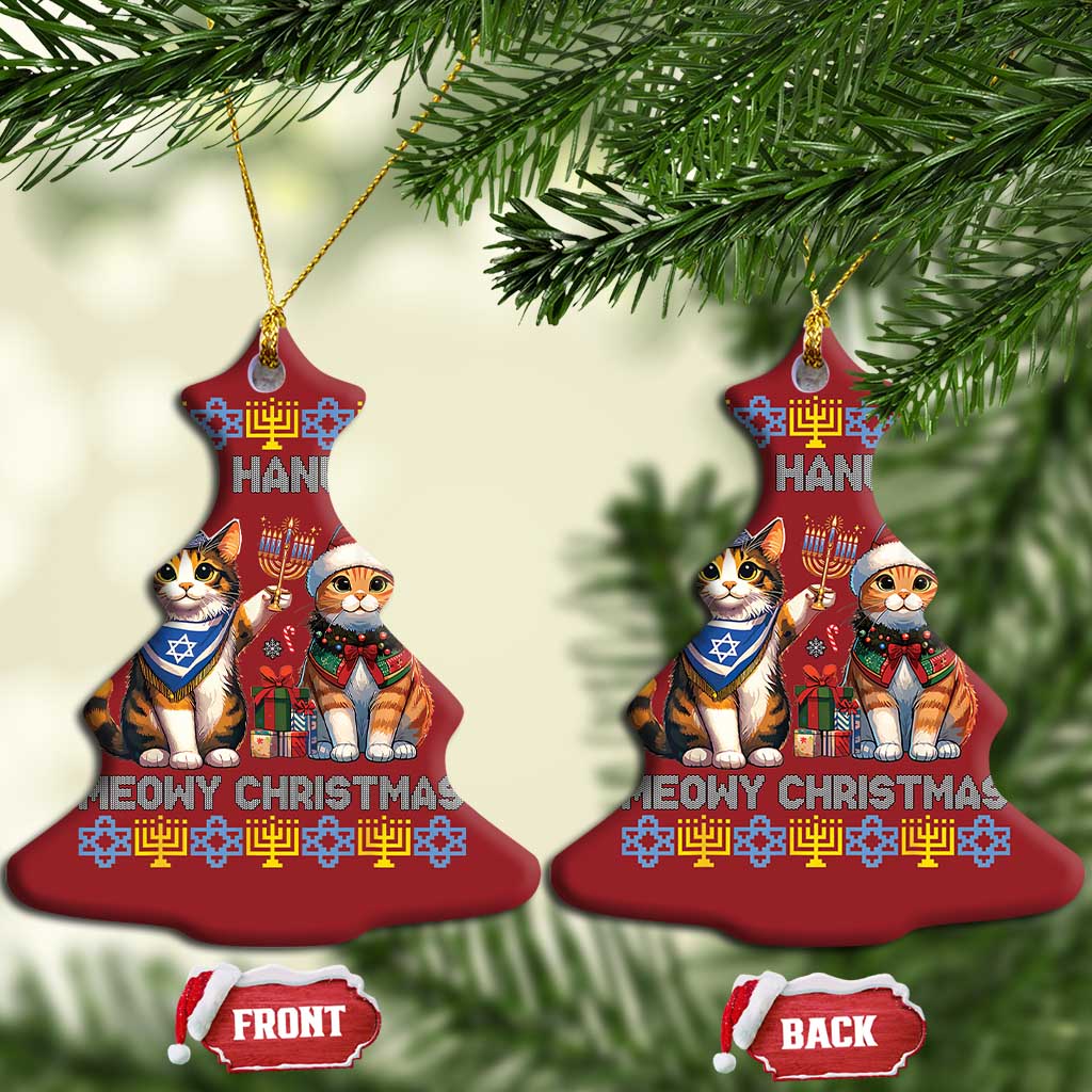 Cat Merry Christmas Happy Hanukkah Christmas Ornament Jewish Christian Ugly Hanukkah - African Pride