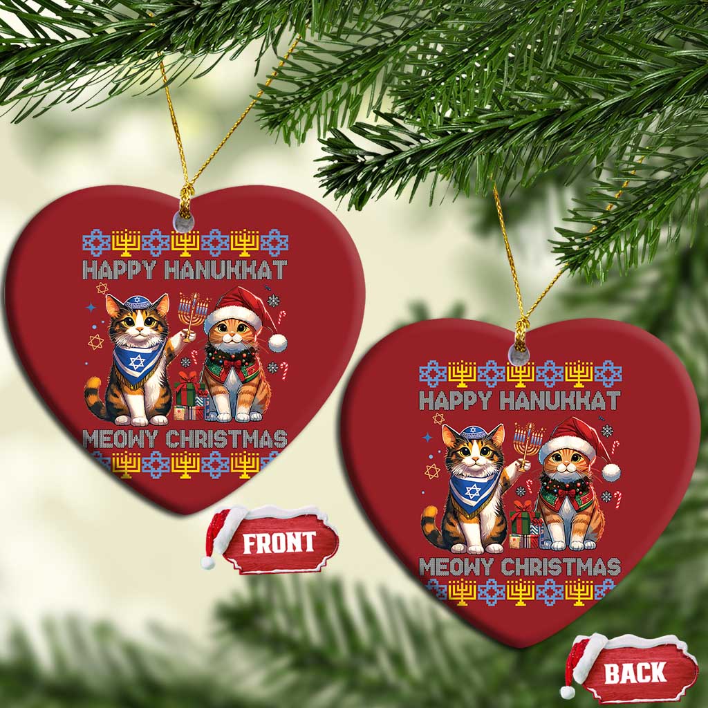 Cat Merry Christmas Happy Hanukkah Christmas Ornament Jewish Christian Ugly Hanukkah - African Pride