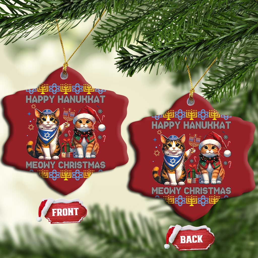 Cat Merry Christmas Happy Hanukkah Christmas Ornament Jewish Christian Ugly Hanukkah - African Pride