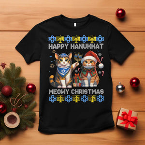 Cat Merry Christmas Happy Hanukkah T Shirt Jewish Christian Ugly Hanukkah - African Pride