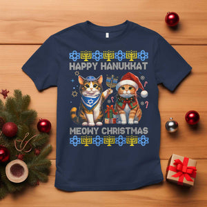 Cat Merry Christmas Happy Hanukkah T Shirt Jewish Christian Ugly Hanukkah - African Pride