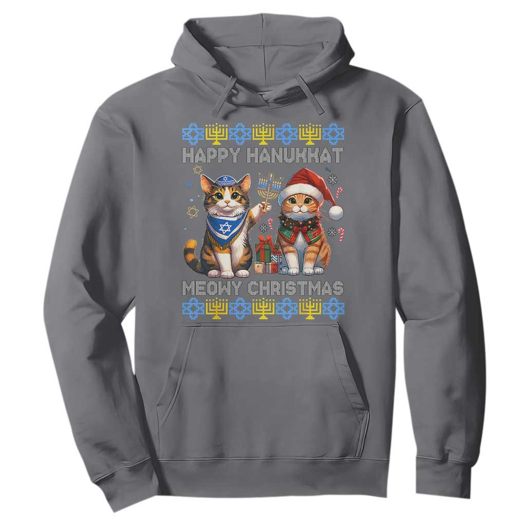 Cat Merry Christmas Happy Hanukkah Hoodie Jewish Christian Ugly Hanukkah - African Pride