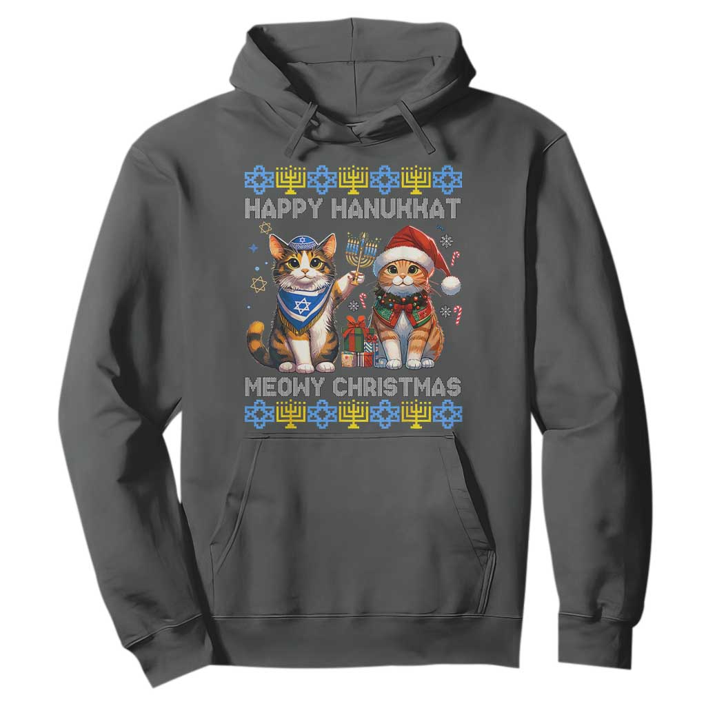 Cat Merry Christmas Happy Hanukkah Hoodie Jewish Christian Ugly Hanukkah - African Pride