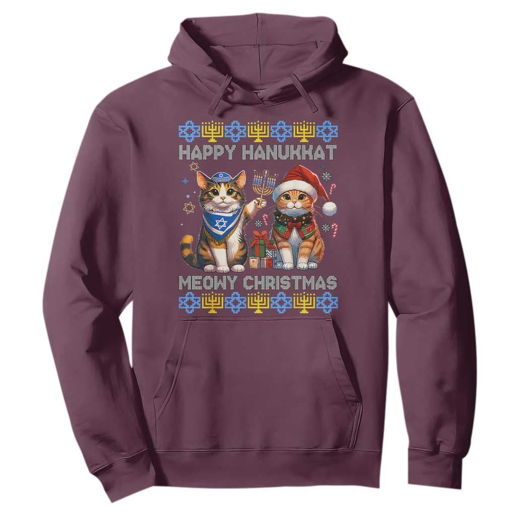 Cat Merry Christmas Happy Hanukkah Hoodie Jewish Christian Ugly Hanukkah - African Pride