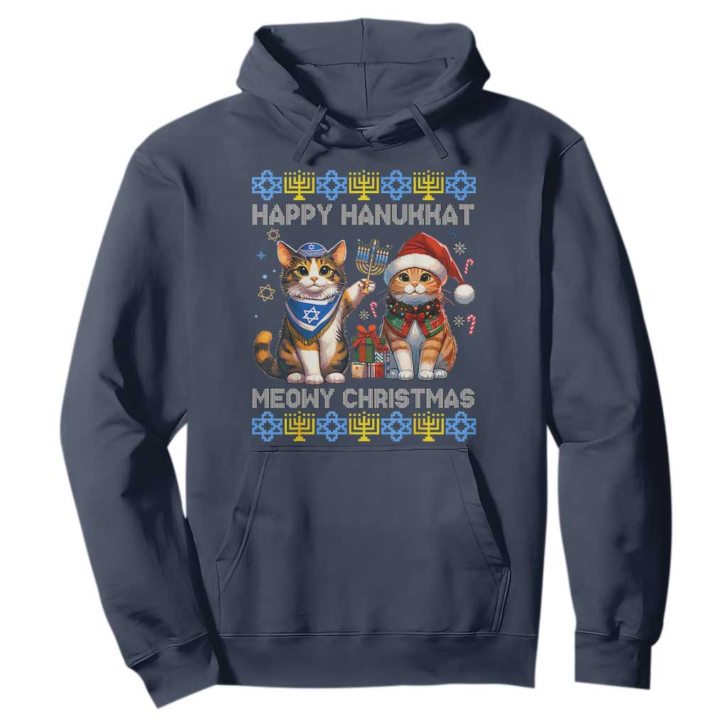 Cat Merry Christmas Happy Hanukkah Hoodie Jewish Christian Ugly Hanukkah - African Pride