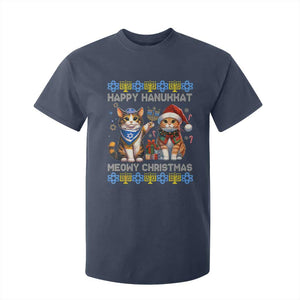 Cat Merry Christmas Happy Hanukkah T Shirt For Kid Jewish Christian Ugly Hanukkah - African Pride