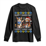 Cat Merry Christmas Happy Hanukkah Long Sleeve Shirt Jewish Christian Ugly Hanukkah - African Pride