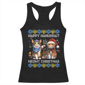 Cat Merry Christmas Happy Hanukkah Racerback Tank Top Jewish Christian Ugly Hanukkah - African Pride
