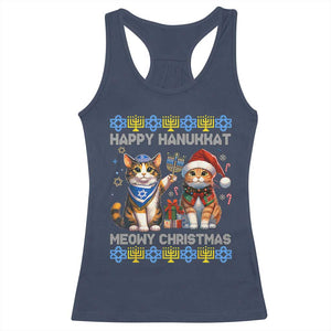 Cat Merry Christmas Happy Hanukkah Racerback Tank Top Jewish Christian Ugly Hanukkah - African Pride
