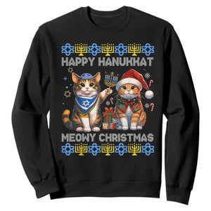 Cat Merry Christmas Happy Hanukkah Sweatshirt Jewish Christian Ugly Hanukkah - African Pride