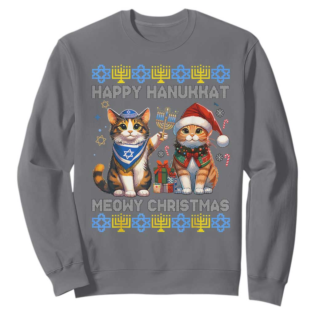 Cat Merry Christmas Happy Hanukkah Sweatshirt Jewish Christian Ugly Hanukkah - African Pride