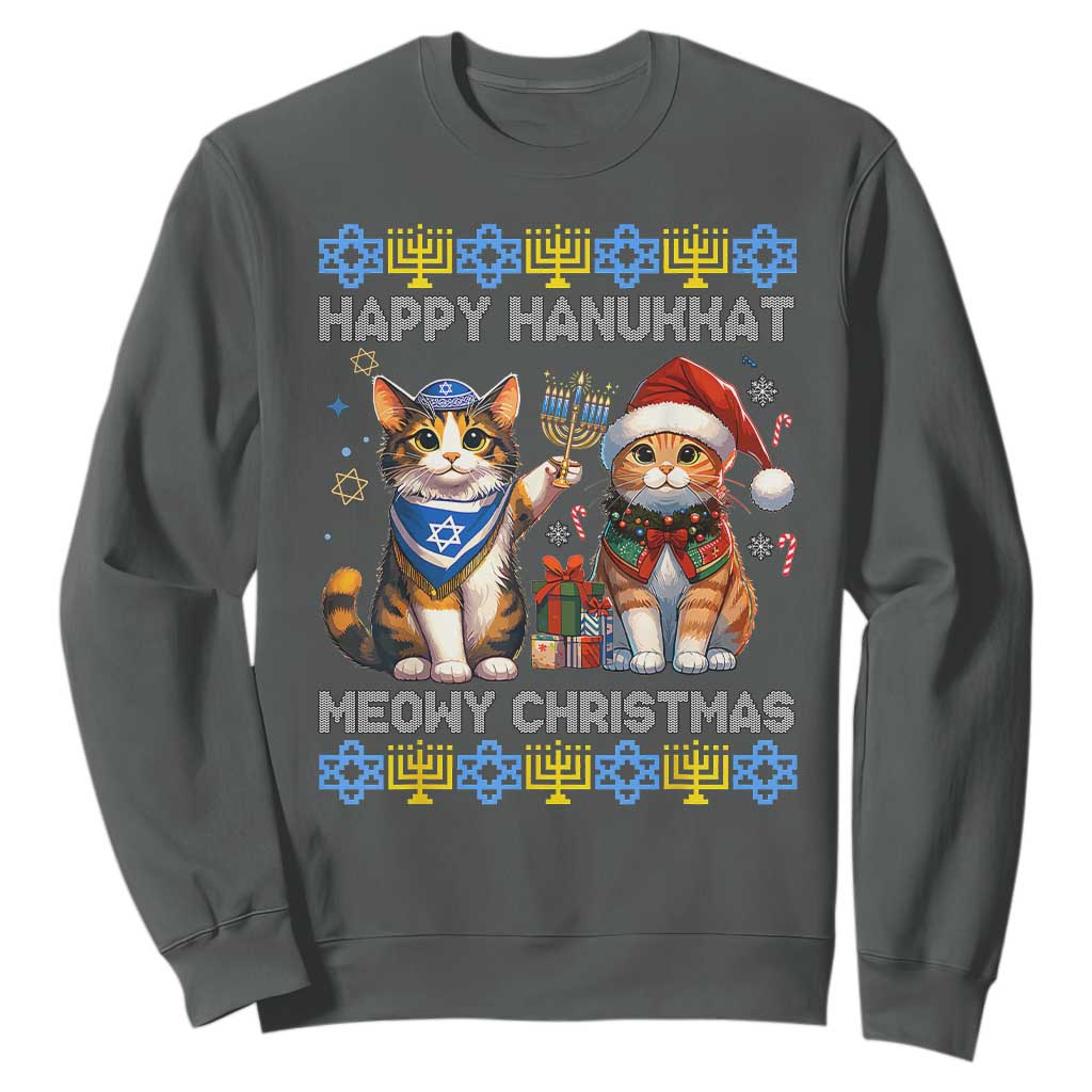 Cat Merry Christmas Happy Hanukkah Sweatshirt Jewish Christian Ugly Hanukkah - African Pride