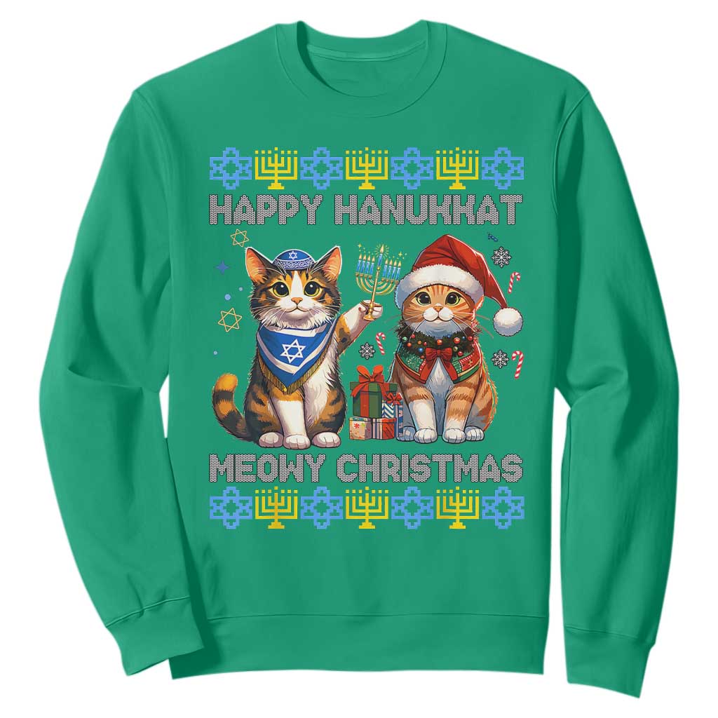 Cat Merry Christmas Happy Hanukkah Sweatshirt Jewish Christian Ugly Hanukkah - African Pride