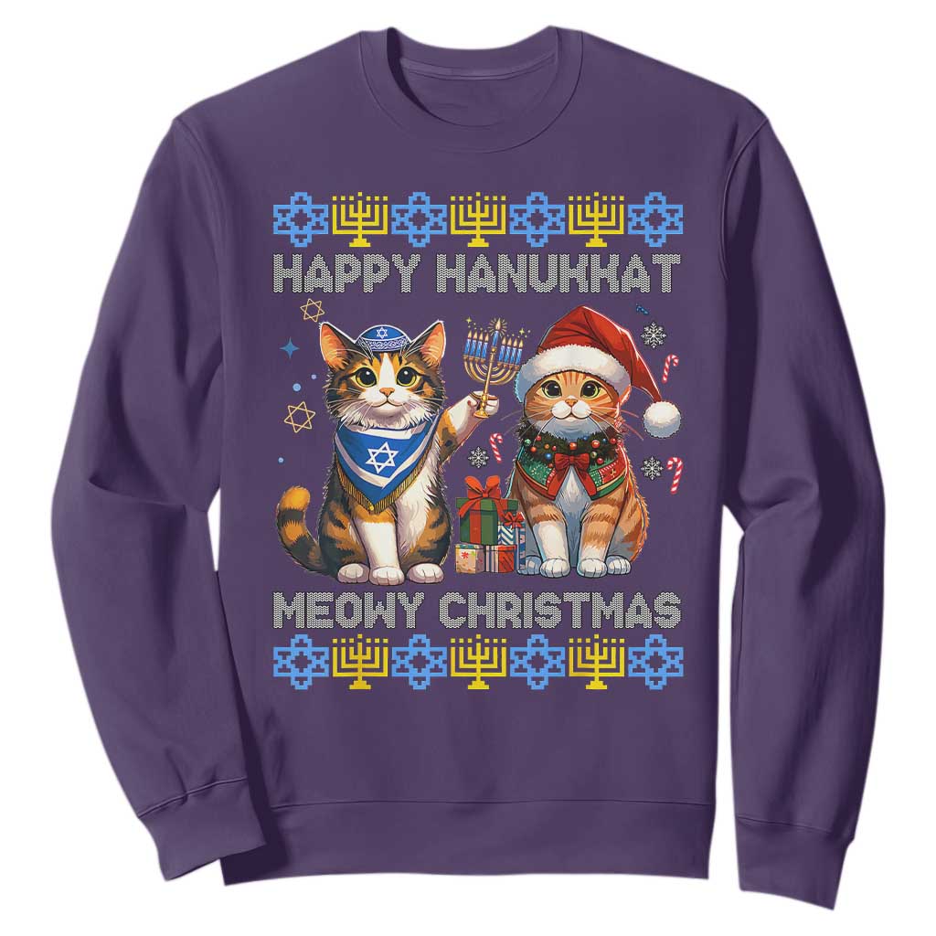 Cat Merry Christmas Happy Hanukkah Sweatshirt Jewish Christian Ugly Hanukkah - African Pride