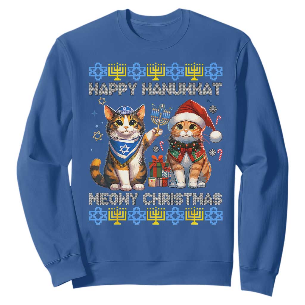 Cat Merry Christmas Happy Hanukkah Sweatshirt Jewish Christian Ugly Hanukkah - African Pride