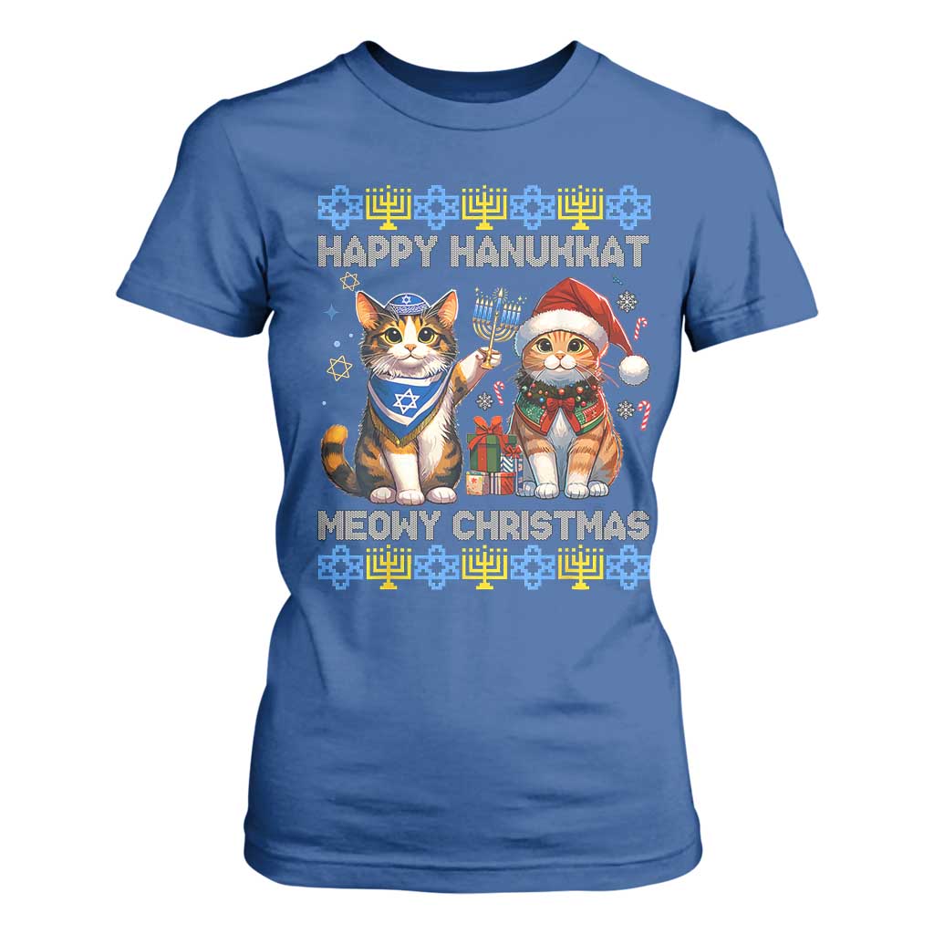 Cat Merry Christmas Happy Hanukkah T Shirt For Women Jewish Christian Ugly Hanukkah - African Pride