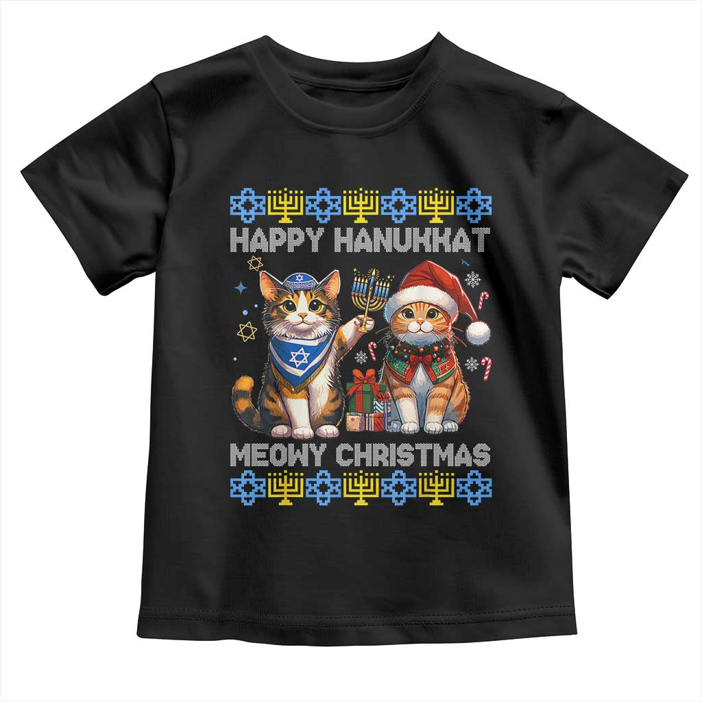 Cat Merry Christmas Happy Hanukkah Toddler T Shirt Jewish Christian Ugly Hanukkah - African Pride