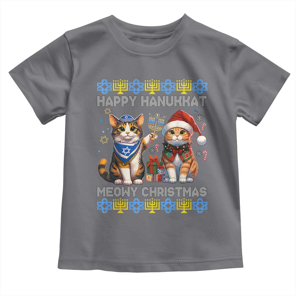 Cat Merry Christmas Happy Hanukkah Toddler T Shirt Jewish Christian Ugly Hanukkah - African Pride