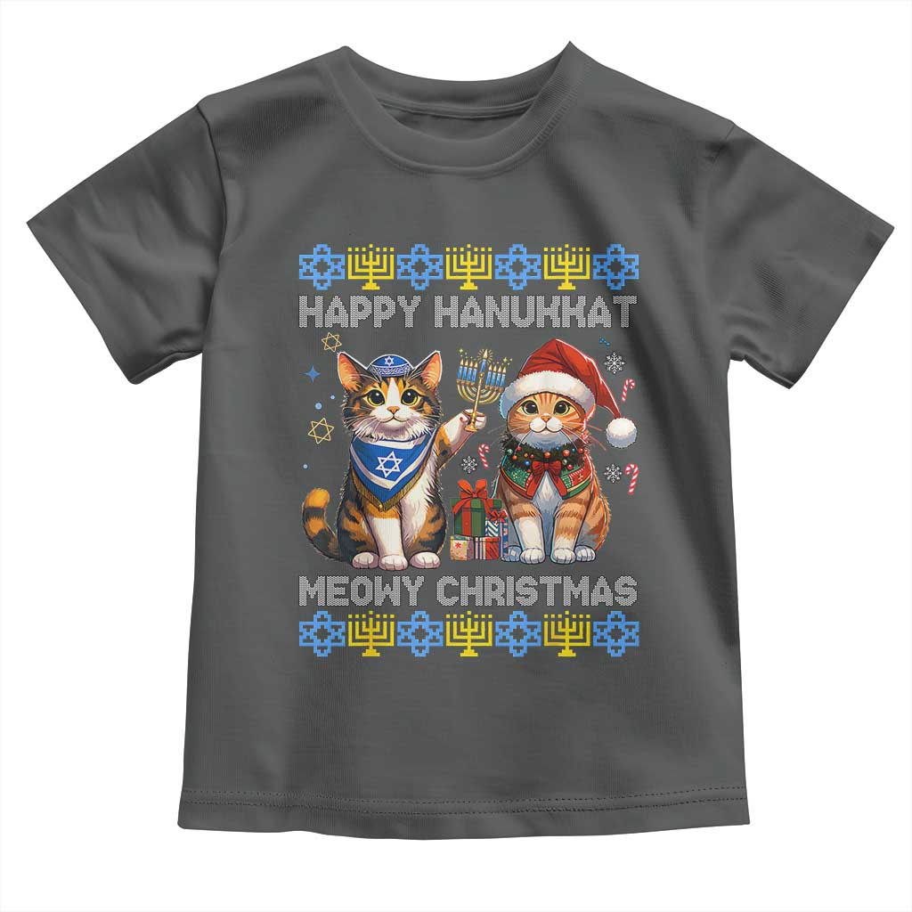 Cat Merry Christmas Happy Hanukkah Toddler T Shirt Jewish Christian Ugly Hanukkah - African Pride