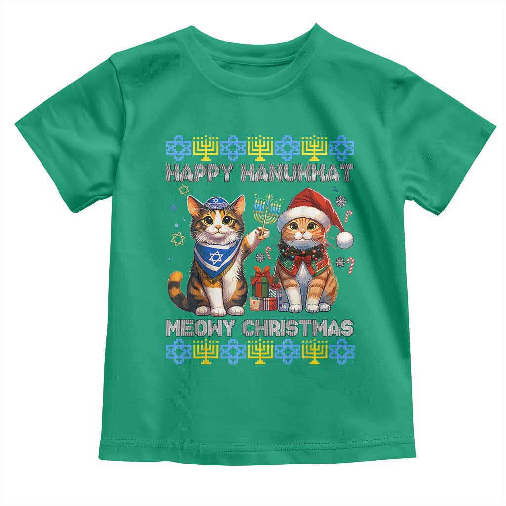 Cat Merry Christmas Happy Hanukkah Toddler T Shirt Jewish Christian Ugly Hanukkah - African Pride