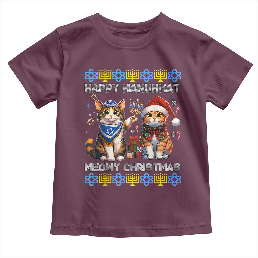 Cat Merry Christmas Happy Hanukkah Toddler T Shirt Jewish Christian Ugly Hanukkah - African Pride