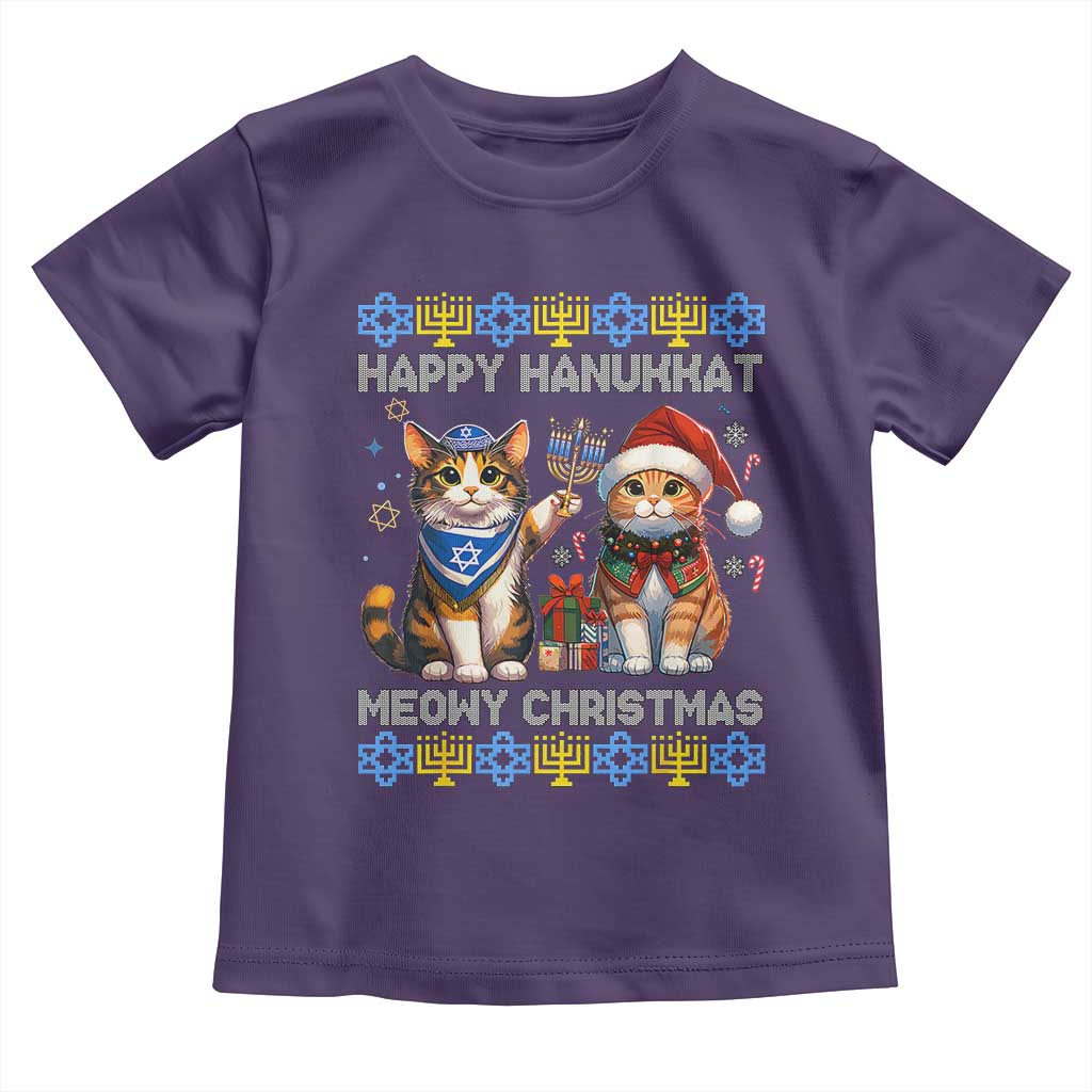 Cat Merry Christmas Happy Hanukkah Toddler T Shirt Jewish Christian Ugly Hanukkah - African Pride