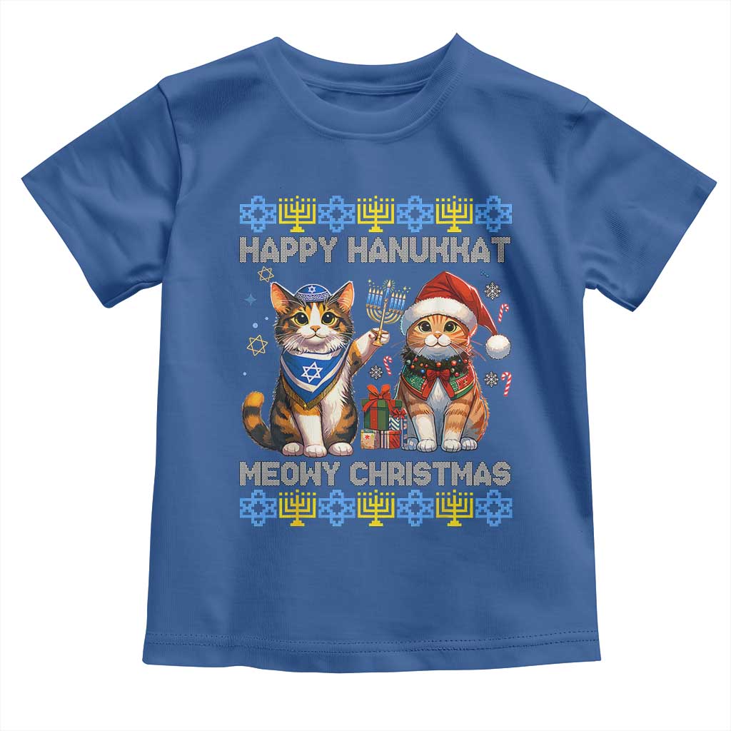 Cat Merry Christmas Happy Hanukkah Toddler T Shirt Jewish Christian Ugly Hanukkah - African Pride