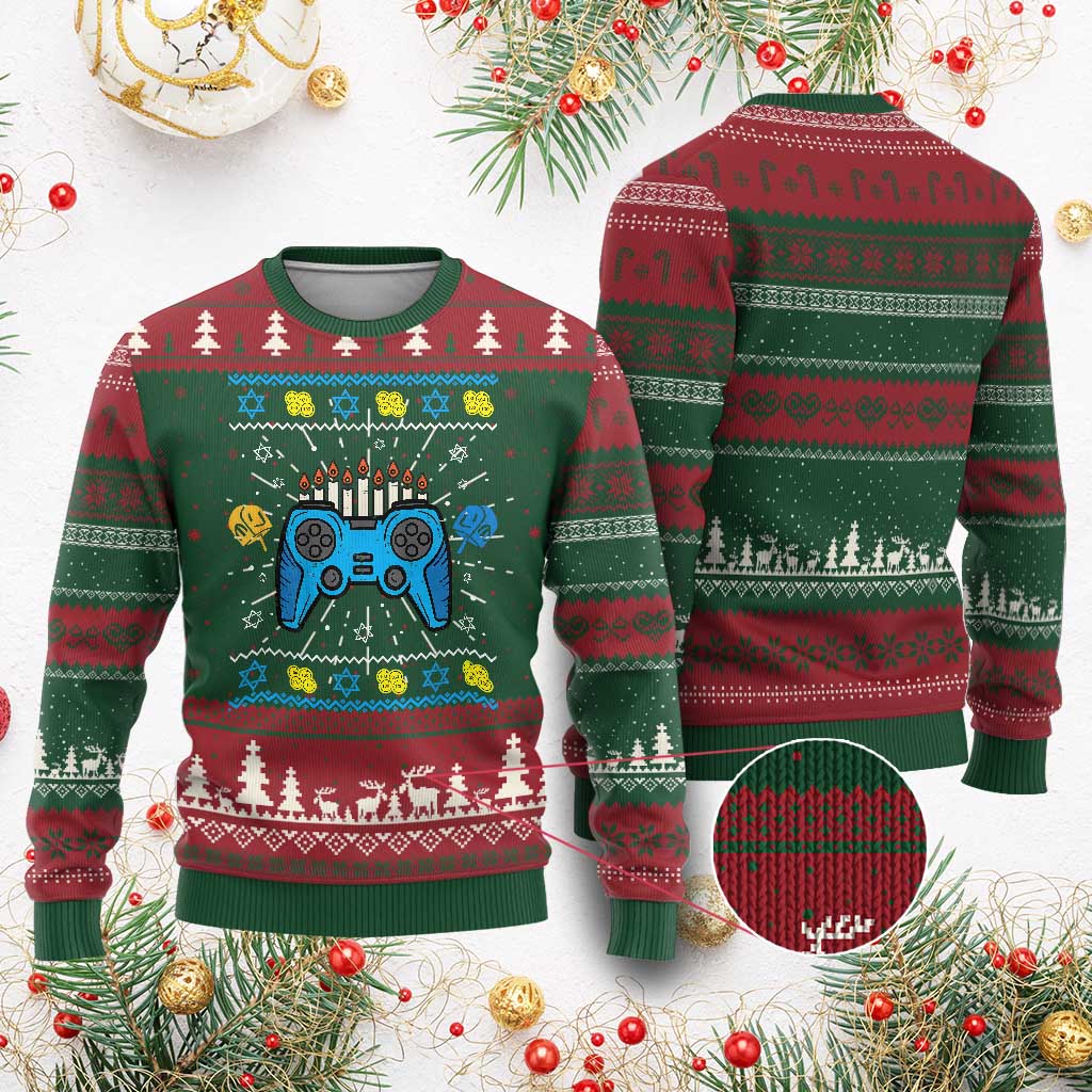 Happy Hanukkah Knit Sweatshirt Jewish Video Game Gamer Ugly Hanukkah Chanukah - African Pride