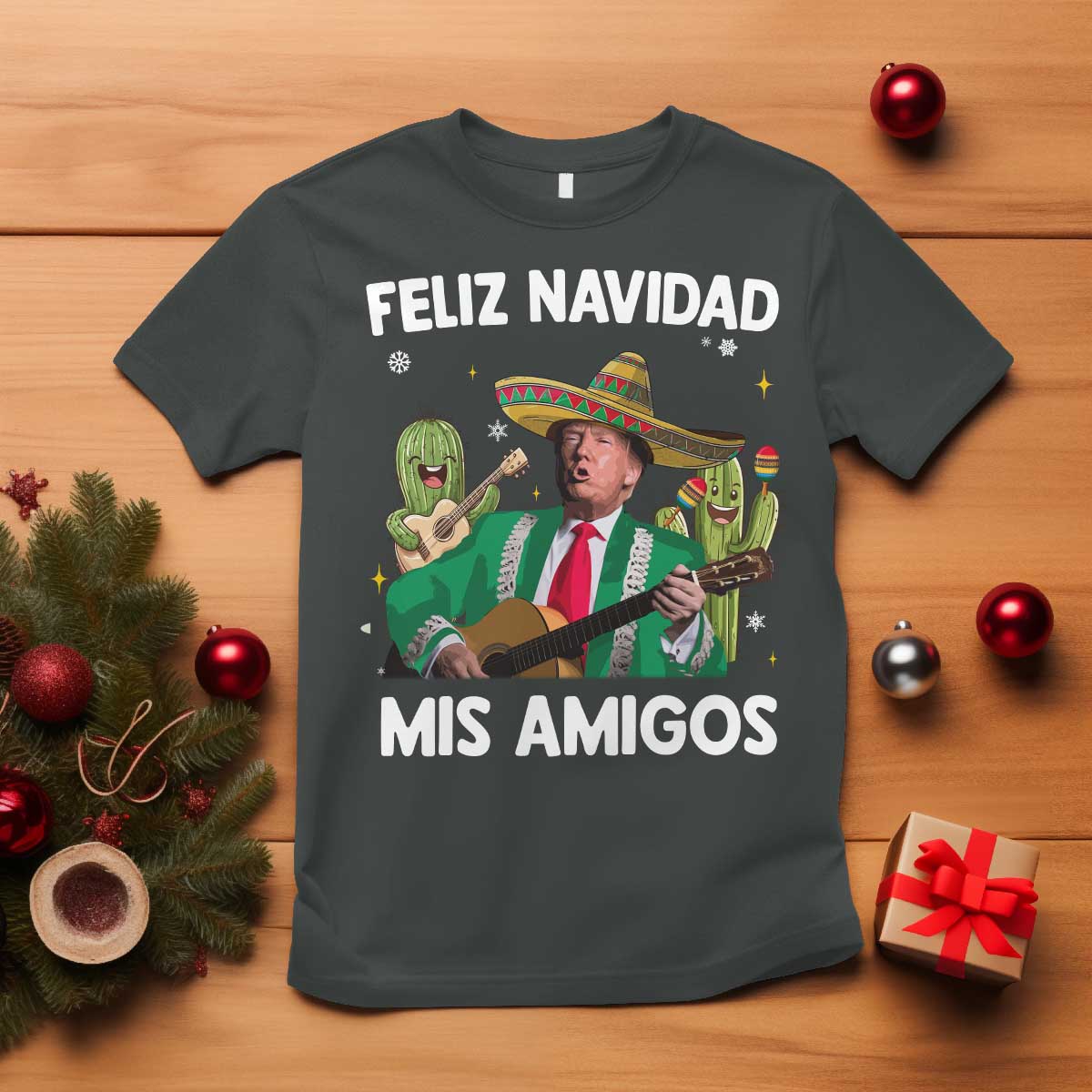 Mexico Christmas Trump T Shirt Feliz Navidad Mis Amigos Xmas Funny Trump Santa Ugly Christmas - African Pride