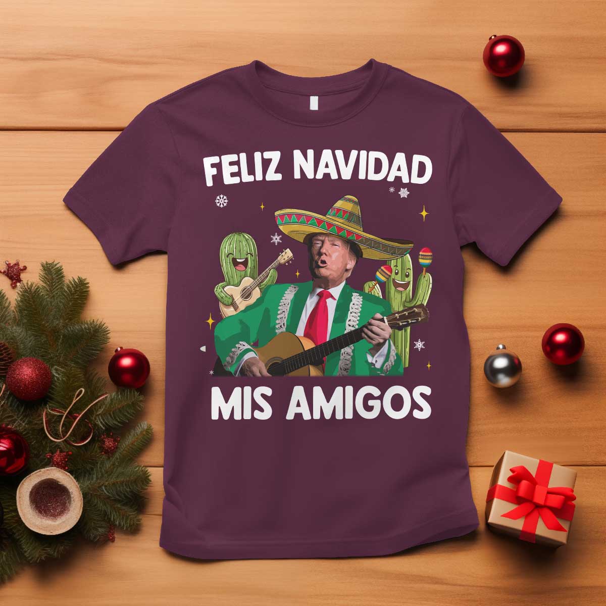 Mexico Christmas Trump T Shirt Feliz Navidad Mis Amigos Xmas Funny Trump Santa Ugly Christmas - African Pride