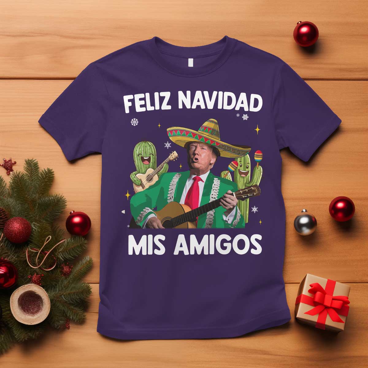 Mexico Christmas Trump T Shirt Feliz Navidad Mis Amigos Xmas Funny Trump Santa Ugly Christmas - African Pride