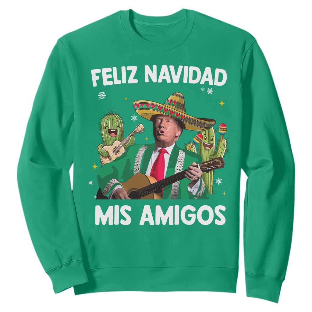 Mexico Christmas Trump Sweatshirt Feliz Navidad Mis Amigos Xmas Funny Trump Santa Ugly Christmas - African Pride