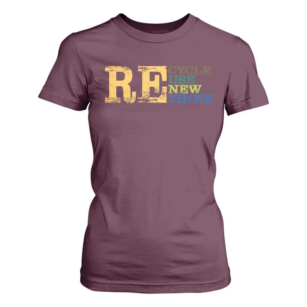 Retro Earth Day T Shirt For Women Recycle Reuse Renew Rethink Protect Earth
