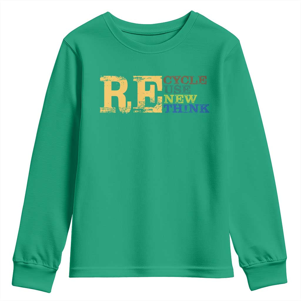 Retro Earth Day Youth Sweatshirt Recycle Reuse Renew Rethink Protect Earth