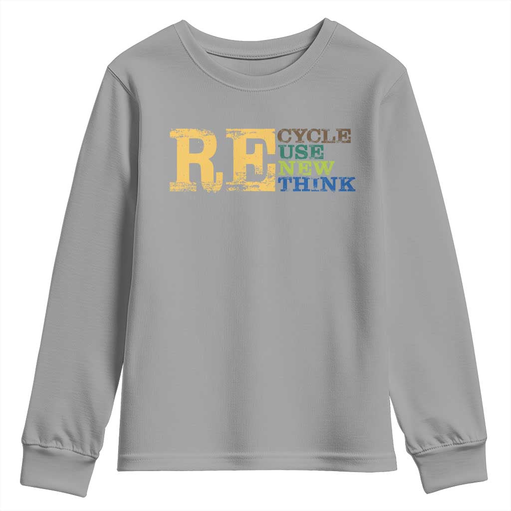 Retro Earth Day Youth Sweatshirt Recycle Reuse Renew Rethink Protect Earth