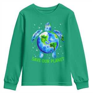 Earth Day 2025 Youth Sweatshirt Save The Planet Sea Turtle Recycle Ocean Environment