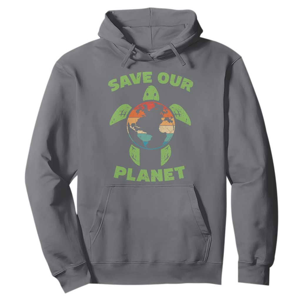 Retro Earth Day Hoodie Save Our Planet Sea Turtle Recycle Ocean Environment