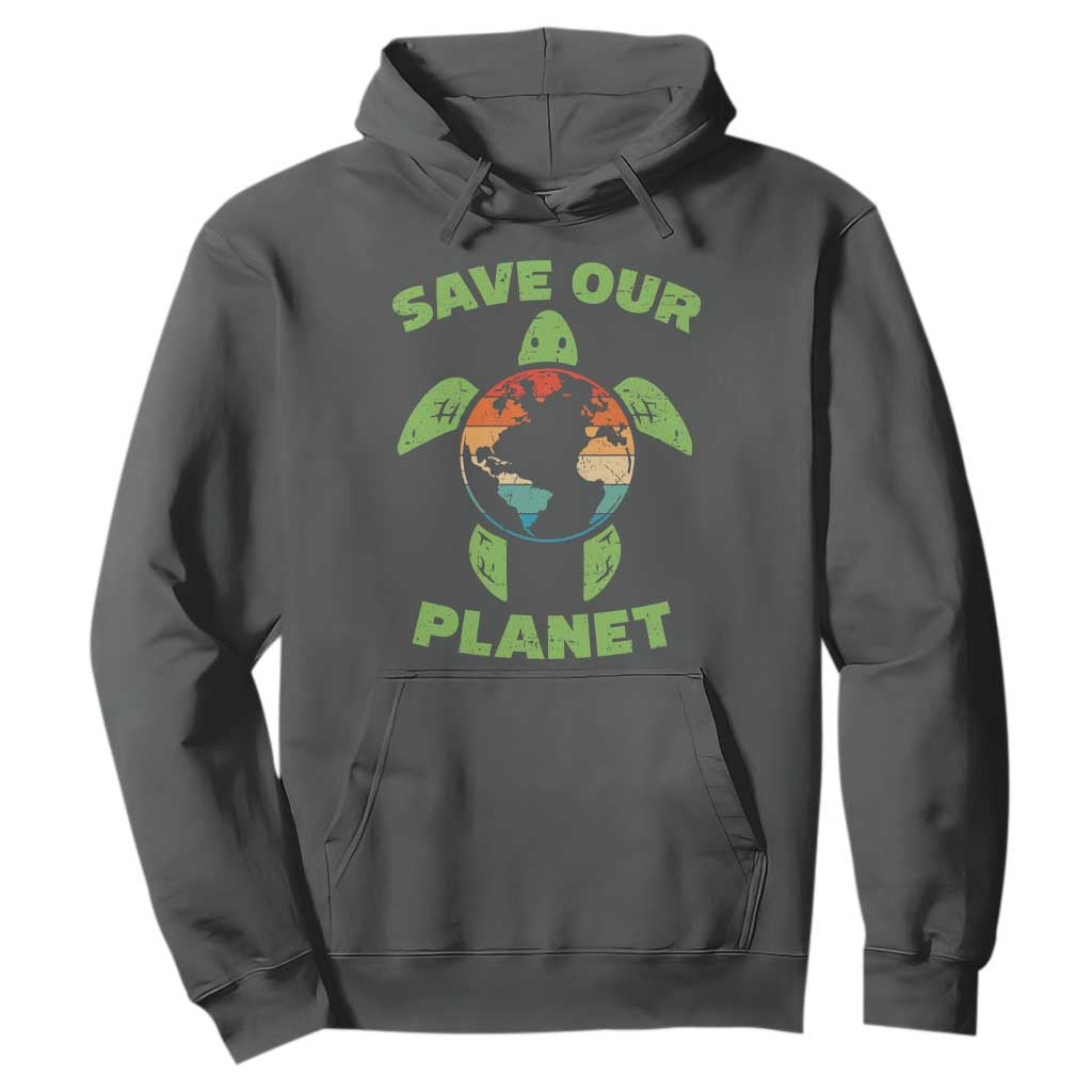 Retro Earth Day Hoodie Save Our Planet Sea Turtle Recycle Ocean Environment