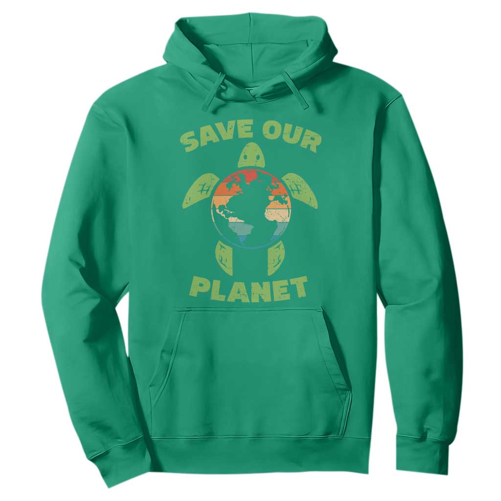 Retro Earth Day Hoodie Save Our Planet Sea Turtle Recycle Ocean Environment