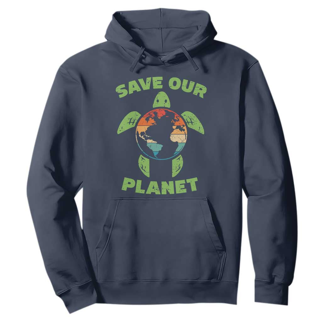 Retro Earth Day Hoodie Save Our Planet Sea Turtle Recycle Ocean Environment