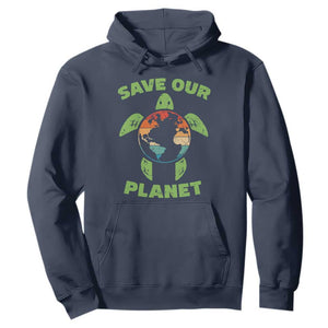 Retro Earth Day Hoodie Save Our Planet Sea Turtle Recycle Ocean Environment