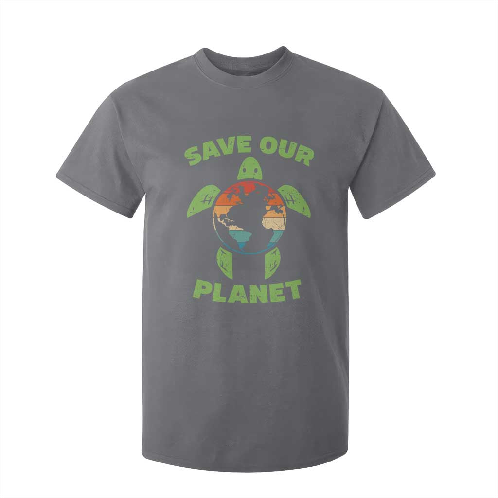 Retro Earth Day T Shirt For Kid Save Our Planet Sea Turtle Recycle Ocean Environment