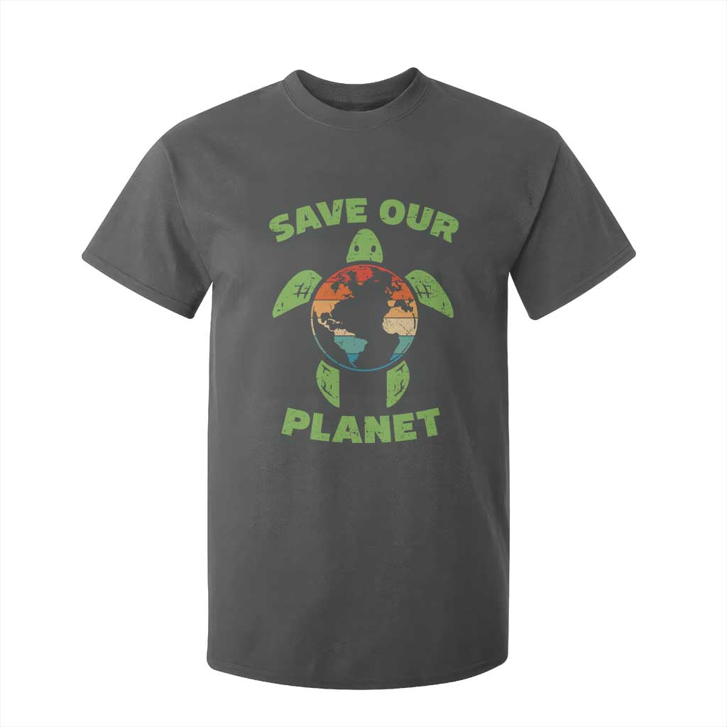 Retro Earth Day T Shirt For Kid Save Our Planet Sea Turtle Recycle Ocean Environment