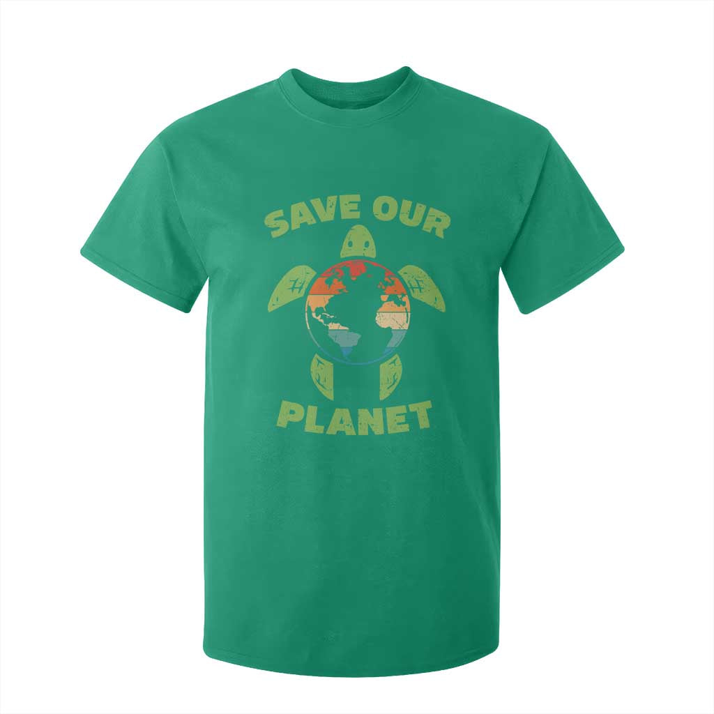 Retro Earth Day T Shirt For Kid Save Our Planet Sea Turtle Recycle Ocean Environment