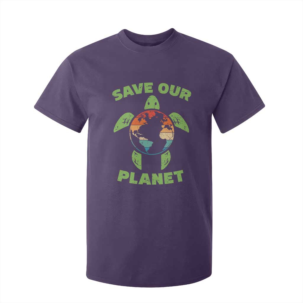 Retro Earth Day T Shirt For Kid Save Our Planet Sea Turtle Recycle Ocean Environment