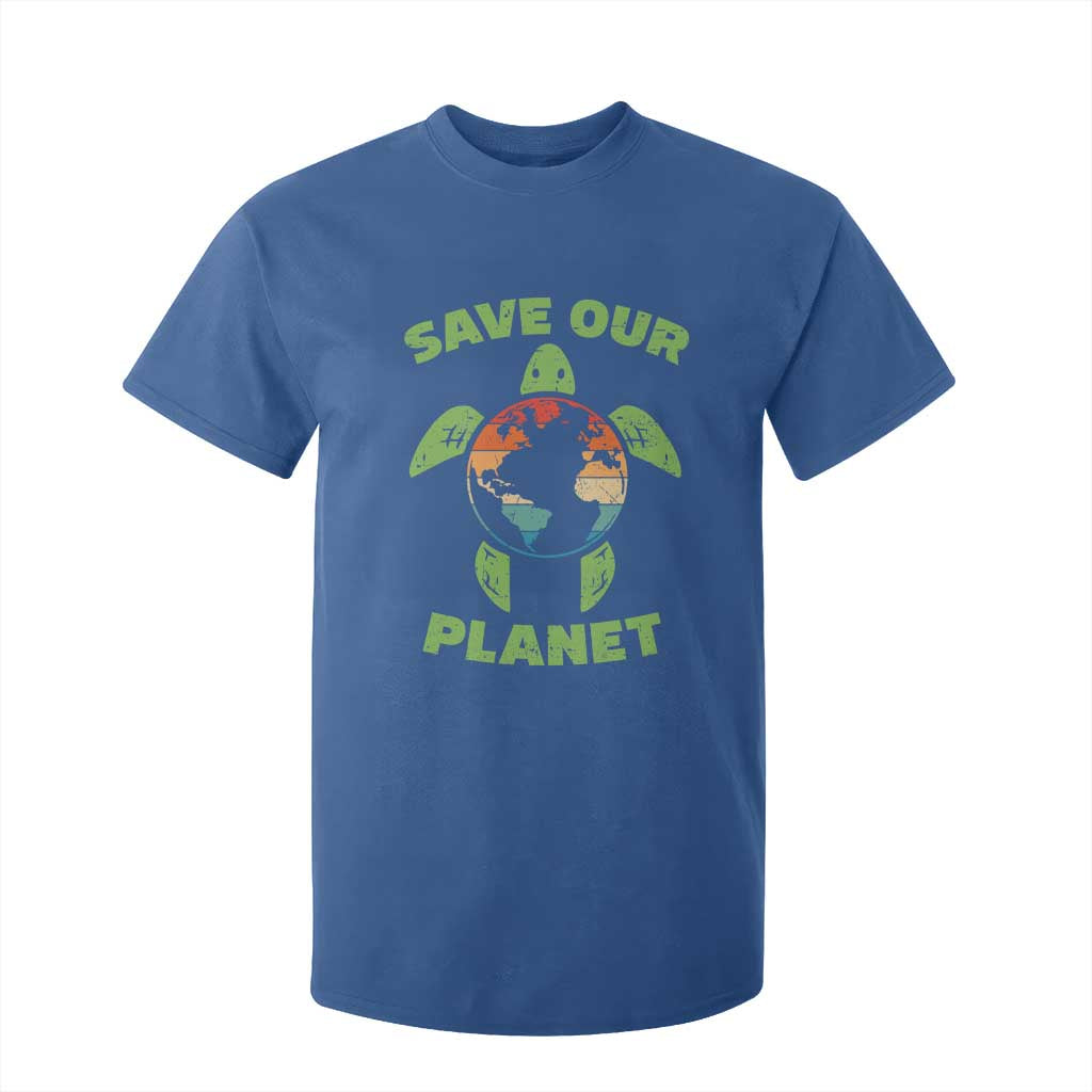 Retro Earth Day T Shirt For Kid Save Our Planet Sea Turtle Recycle Ocean Environment