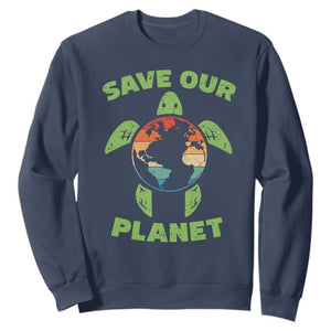 Retro Earth Day Sweatshirt Save Our Planet Sea Turtle Recycle Ocean Environment